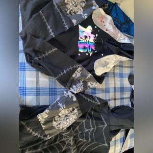 Rave hoodies holographic with spider web uv light design bunny ears